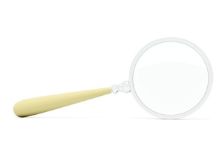 Magnifier with wooden handle isolated on white