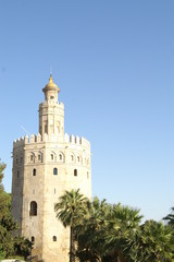 Fototapeta na wymiar Petite fortification arabe avec palmiers à Séville