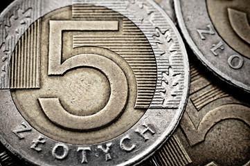 Polish coin extreme closeup