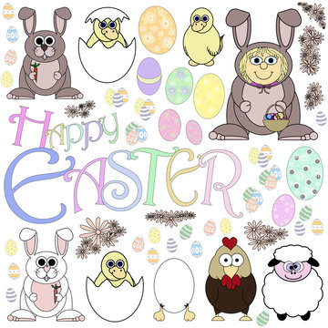 Easter  Cartoon Series Page- Isolated On White