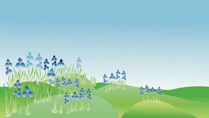 background with flowerings blue taffies on to the meadow