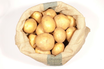 Potatoes bag on white