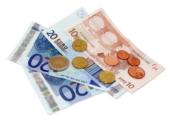 Obraz na płótnie Canvas Banknoty i monety euro