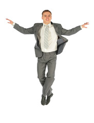 The man flies on a white background.