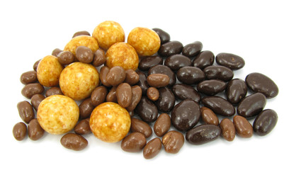 Chocolate candies coated fruits