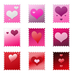 Set of Isolated Colored Valentine Stamps
