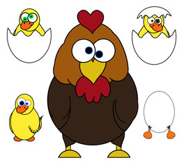 Poultry Cartoon Set - Isolated On White