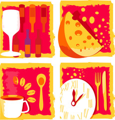 Wine, cheese, coffe and dinner icons