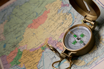 Fototapeta na wymiar Compass On Map