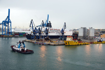 transportation - cargo ship loaded for the ocean -
