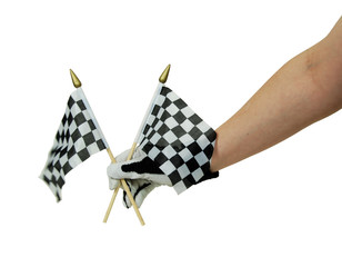 Checkered flags and racing gloves