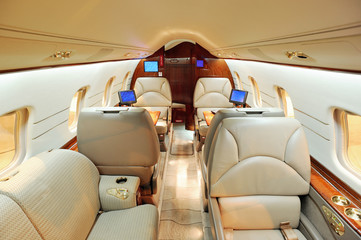 Interior of luxurious private airplane
