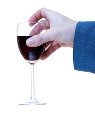 Wine and hands on white background