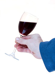 Wine and hands on white background