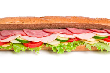 healthy long sandwich on white background