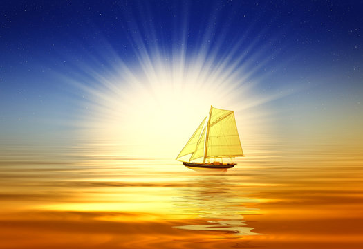 Fototapeta Beautiful sunrise with boat