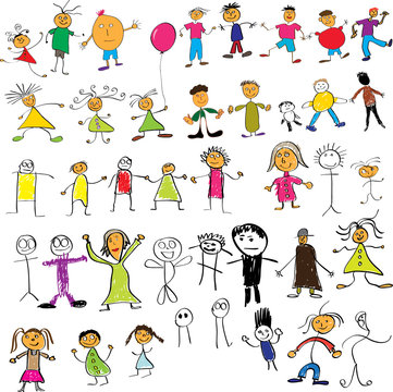 Child like vector colour drawings of people