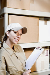 Worker taking inventory
