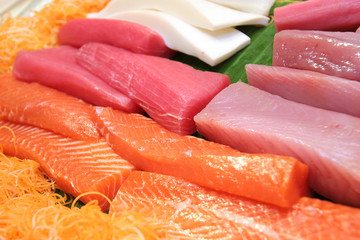 Fish meat for sashimi at buffet