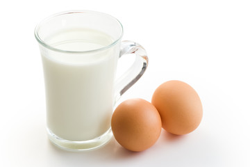 milk and eggs isolated