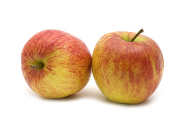 two fresh red apples on white background