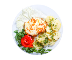 meat with potatoes and vegetable.isolated
