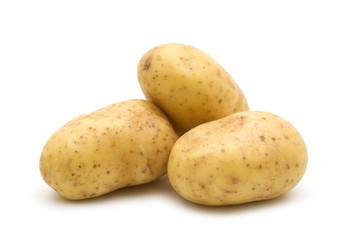 three potatoes on white background