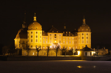 Fototapeta na wymiar Jagschloss Moritzburg Sachsen in der Nacht