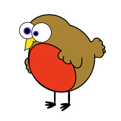 Robin Red Breast Cartoon - Isolated On White