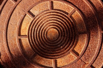 Round rusty metal top, texture background