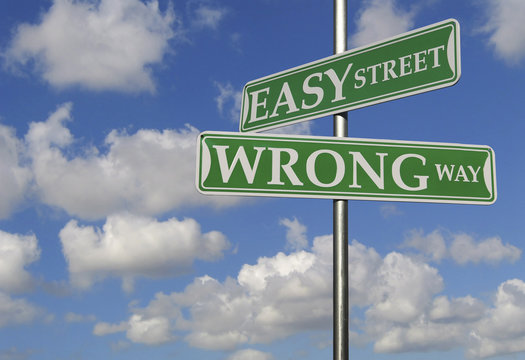 Street Signs With Easy Street and Wrong Way