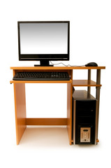 Computer and desk isolated on the white