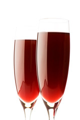 Two wine glasses on the white background