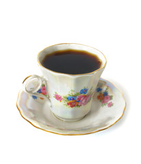 Cup of black coffee on white