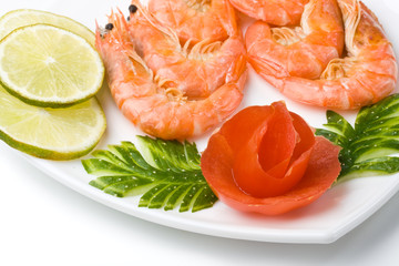 The boiled tiger shrimps