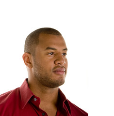 Obraz premium Man in Red Shirt Looking Out