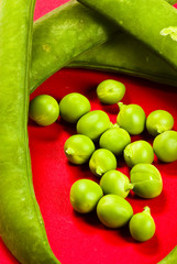 Green peas on red