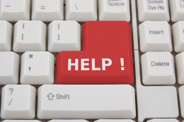 keyboard with HELP word on the red button