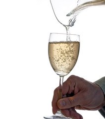 Wine and hand on white background