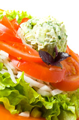 salad with avocado sauce and tomato