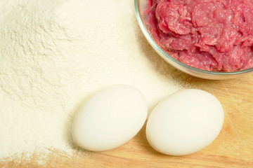 Minced meat,eggs and flour.