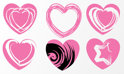set of six hearts for valentine's day in emo style - obrazy, fototapety, plakaty