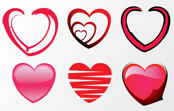 set of six different heart icons