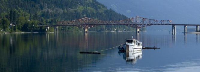 Panorama of a morred fishing boat in Nelson, BC, Canada © Gregory Johnston