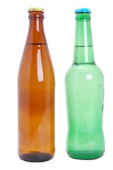 two beer bootle on a white