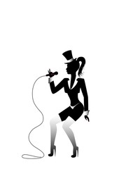 Silhouette of the beautiful girl singing on a scene