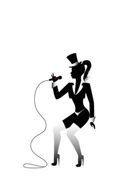 Silhouette of the beautiful girl singing on a scene