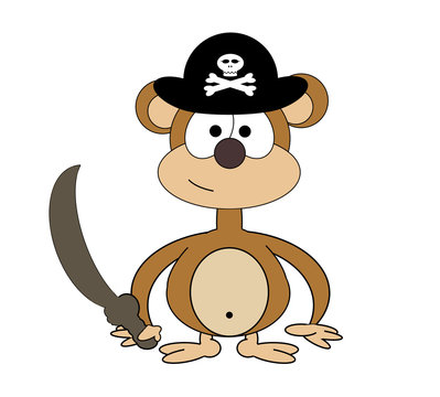 monkey pirate cartoon - isolated On White