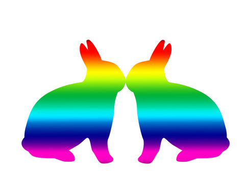 silhouette arcobaleno di conigli che si baciano