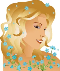 Photo sur Plexiglas Femme fleurs Femme avec des fleurs dans les cheveux, vecteur